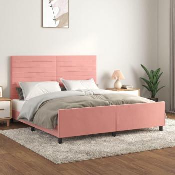 Cama con cabecero de terciopelo rosa 180x200 cm