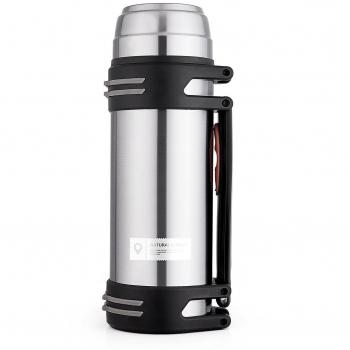 qileyin qly020 2.0 L doble pared vacuum-insulated matraz con a prueba de fugas tapa de interior, 2 vasos de colores y correa, botella de agua de acero inoxidable, ideal para camping, ciclismo, senderismo plateado