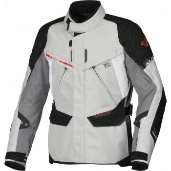 Macna Chaqueta de Moto Mundial Gris-Rojo, chaqueta textil impermeable para motocicletas, color gris y rojo