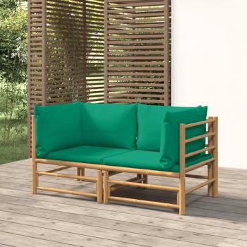 Bamboo Garden Corner Sofas with Green Cushions - 2 pcs