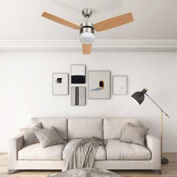 Ventilador de Techo con Luz y Mando 41W Marrón Claro 108 cm