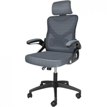 Silla de Oficina Ergonómica Vounot con Reposacabezas, Soporte Lumbar, Malla Transpirable y Ruedas Giratorias 360°, Color Gris