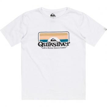 Camiseta Quiksilver Step Inside para niños, manga corta, colores blanco, negro y beige, talla 12