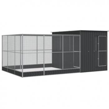 Pajarera con extensión en acero plateado 497x303x216 cm, jaula para pájaros, jaula para periquitos, aviario grande