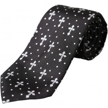 Dolce & Gabbana Black White Cross Silk Adjustable Tie