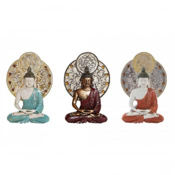 Decoración de Pared DKD Home Decor 20 x 4 x 30,3 cm Rojo Azul Dorado Buda Oriental (3 Piezas)