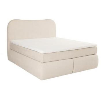 Conjunto Boxspring Completo 160x200 cm - Cabecero + Somier + Colchón + Sobrecolchón - Tela Rizada Beige - Modelo TRAVINO de YSMÉE