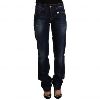 GF Ferre Dark Blue Washed Mid Waist Cotton Denim Straight Jeans - W26 | IT40