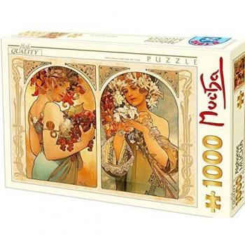 Puzzle 1000 Piezas Alphonse Mucha: Díptico de Frutas y Flores