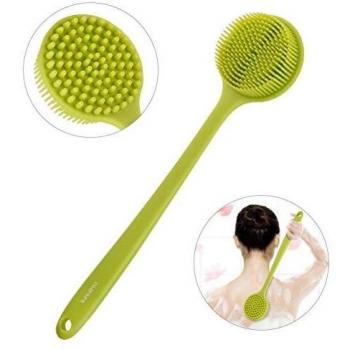 Pretty See - Cepillo de silicona para el cuerpo de la ducha con cerdas ultra suaves y mango largo, color verde