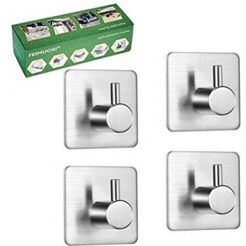 Gancho de pared de 4 piezas, ganchos de toalla autoadhesivos de acero inoxidable, gancho de pared impermeable y resistente al aceite para baño, cocina y sala de estar.