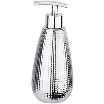 Wenko Dakar Dosificador Jabón 0.37 L, Cerámica, Plateado, 8x8x19 cm