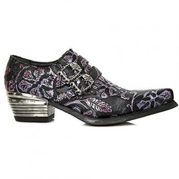New Rock Vintage Floral Leather Buckle Shoes - Black Purple - Size EU 42