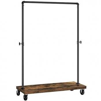 Perchero Rodante Industrial de Metal VASAGLE, Capacidad 90 kg, con 2 Ganchos y Ruedas Bloqueables, Diseño Vintage Marrón/Negro, Dimensiones 104.5 x 162