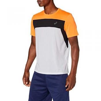 Asics Race SS Top Camiseta, Hombre, Brilliant White/Orange Pop, L