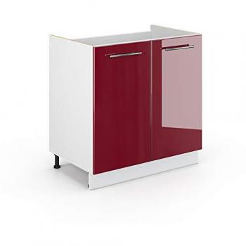 Armario bajo para fregadero Fame-Line, Rojo Burdeos alto brillo, 80 cm sin encimera Vicco