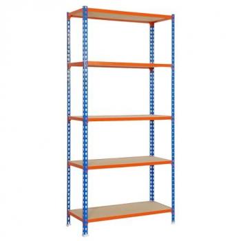 Estantería Metálica SimonRack de Almacenaje, 2000x1100x400 mm, con 5 Baldas de Madera, capacidad de 200 kg por balda en Punto Flexión, disponible en colores Azul/N