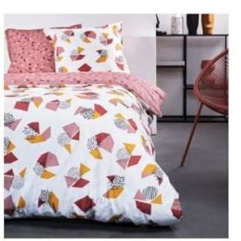 Juego de Cama Doble Reversible Sunshine 240 x 260 cm, Algodón Gráfico Blanco/Rosa