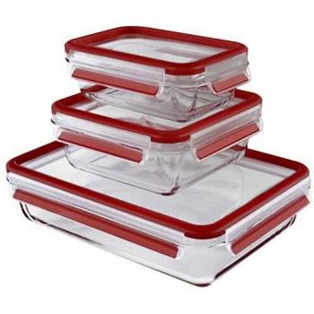 Emsa Clip&Close - Set de 3 Conservadores Hermético de Cristal de borosilicatode 0,5L 0,95L y 2L , higiénico, no retiene olores ni sabores 100% libre de BPA