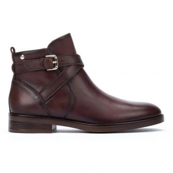 Pikolinos - Botines planos de mujer de piel con plantilla acolchada color caoba PUERTOLLANO W3C-8869