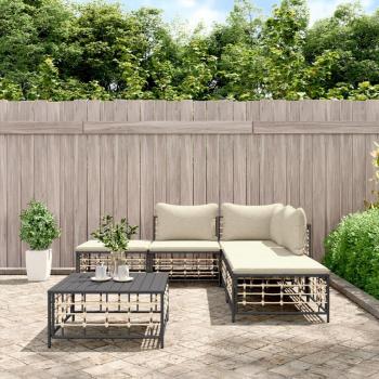 vidaXL 6-Piece Anthracite Poly Rattan Garden Lounge Set with Cushions