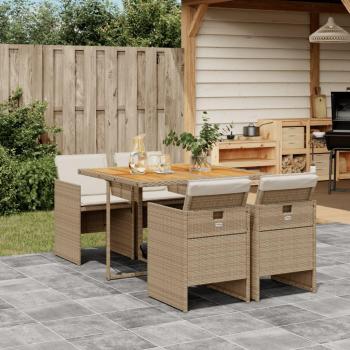 Set de almuerzo de jardín 5 PCs con cojines Polyrattan Beige