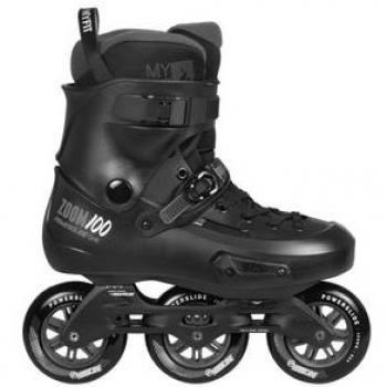 Powerslide Zoom Pro Patines En Línea Negros con chasis de aluminio, ruedas de 90 mm, rodamientos ABEC-7 y cierre de cordones más hebilla