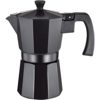 Cafetera Suprema de Aluminio Negra para 6 Tazas con Válvula de Seguridad - Compatible con Vitrocerámica, Gas y Eléctrica