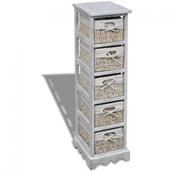 vidaXL Bastidor de Almacenamiento Madera Blanco 5 cestas Tejido Caja Almacenaje
