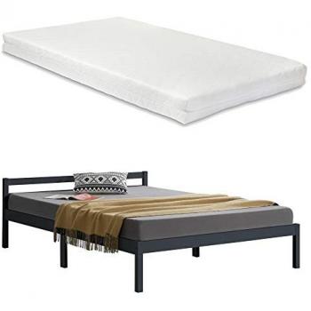 Cama Doble Nakkila de Pino con Colchón de Espuma Fría 140x200 cm - Gris Oscuro, Capacidad Máxima 150kg