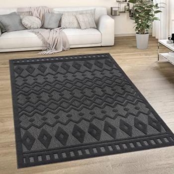 Alfombra Redonda Outdoor 160 cm Antracita Scandi Rauten 14 mm Hoch-Tief Efecto