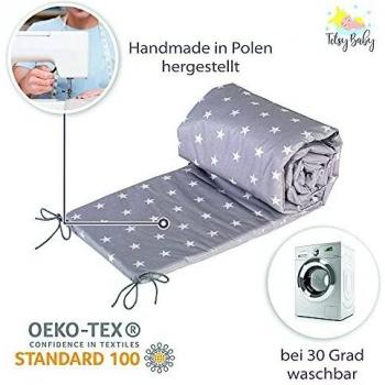 cojin protector cuna - chichonera bebe cuna Gris con estrellas blancas 180 x 30 cm