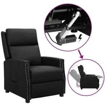 Sillón reclinable elevable de cuero sintético negro