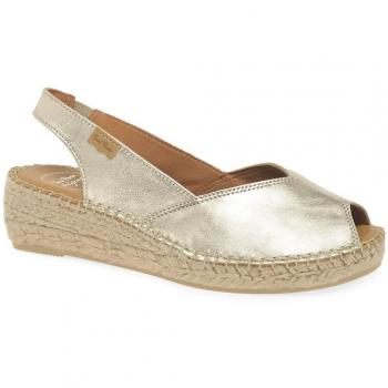 Alpargatas de cuña Toni Pons para mujer en color metal, estilo peep toe, modelo Bernia, tacón de cuña, talla 6 UK / 39 EU
