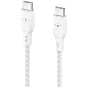 Belkin BoostCharge Cable USB-C a USB-C Doble Trenzado PD 100W 3M Blanco