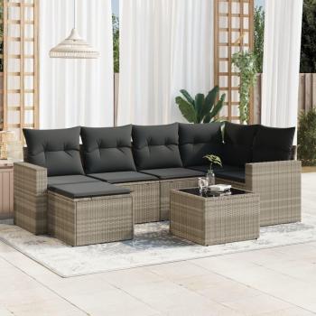 Set de sofás de jardín 7 piezas con cojines Polyrattan gris claro