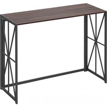 HOMCOM Mesa Consola de Entrada de Estilo Industrial con Marco de Metal Plegable y Encimera de Madera 100x38x80 cm Marrón