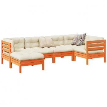 vidaXL 6-Piece Garden Sofa Set with Cushions in Wax Brown Solid Pine