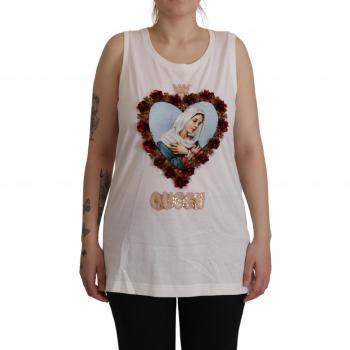 Dolce & Gabbana Elegant White Embellished Sleeveless Tee - IT46|XL, Multicolor, Size: L, Luxury Embellished Embroidered Print Blouse