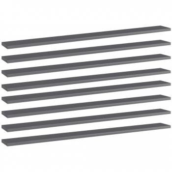 High Gloss Grey Bookshelf Boards 8 pcs 100x10x1.5 cm Engineered Wood
