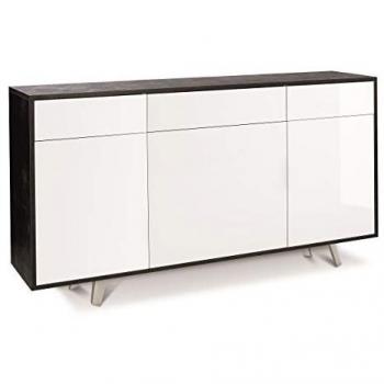 Aparador Elegante y Funcional Sarmog con 3 Puertas y 3 Cajones - 164x41x92 cm en Negro Óxido y Blanco Brillante