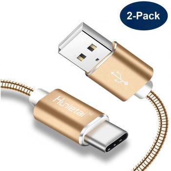 Hunletai Cable Recarga USB Tipo C, Gold, Paquete de 2