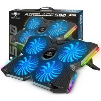 Spirit of Gamer Airblade 500 Base de Refrigeración para Portátiles RGB con 4 Ventiladores Ajustables de 10 a 17 Pulgadas