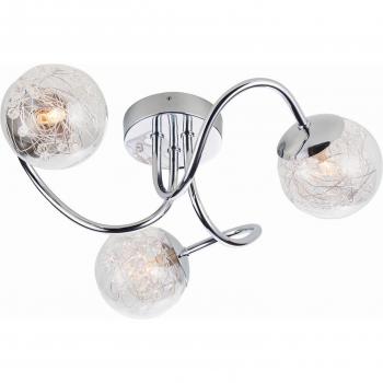 Lámpara de techo Auria LED 3 luces semi empotradas en cromo con alambre cromado y pantalla de cuentas, vidrio transparente