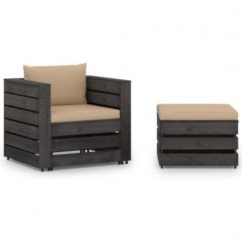 Muebles de jardín 2 pzas con cojines gris madera impregnada