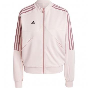 Chaqueta de chándal Adidas Tiro Track Top mujer rosa, material ligero, diseño ajustado, cierre completo con cremallera, bolsillos laterales con cremallera, puños y dobladillo elásticos, logo de Adidas en