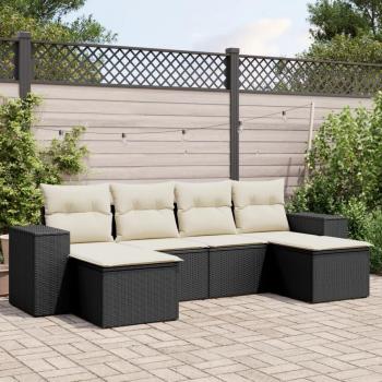 vidaXL 6-Piece Outdoor Sofa Set with Black Cushions in Poly Rattan