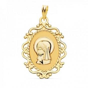 Medalla de la Virgen Niña en Oro 18K para Primera Comunión de 23 mm. con forma ovalada
