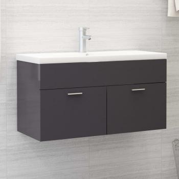 Mueble de baño con lavabo integrado en conglomerado gris brillante