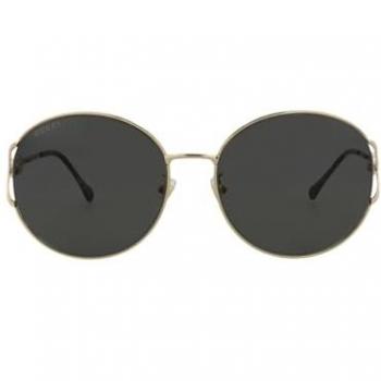 Gucci GG1017SK Women's Round Gold Grey Sunglasses with Full Rim Metal Frame